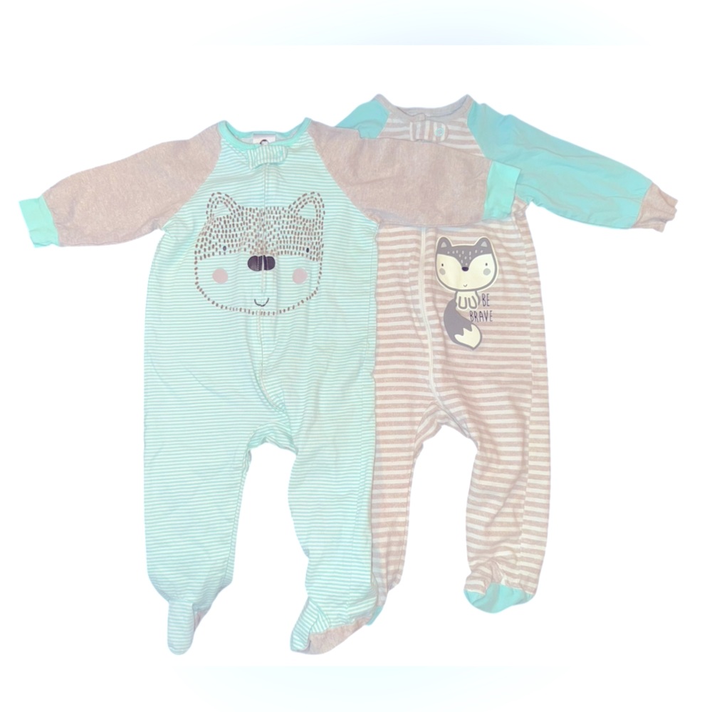 Babies’—Gerber Set Of 2 Cotton Long Sleeve Footed Pajamas. Size 6–9 Months.
